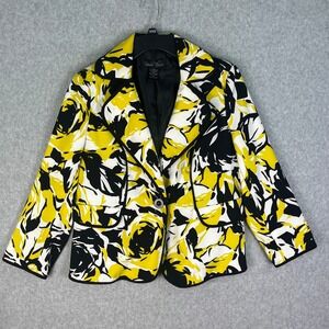 Brandon Thomas Blazer Women's M Yellow Black White‎ Floral Stretch Lined Jacket